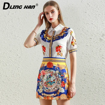 LINGHAN Women Summer Print Set Short sleeve Ruffles Shirt Tops + Mini skirt Two-piece set Designer Runway New
LINGHAN Women Summer Print Set Short sleeve Ruffles Shirt Tops + Mini skirt Two-piece set Designer Runway New