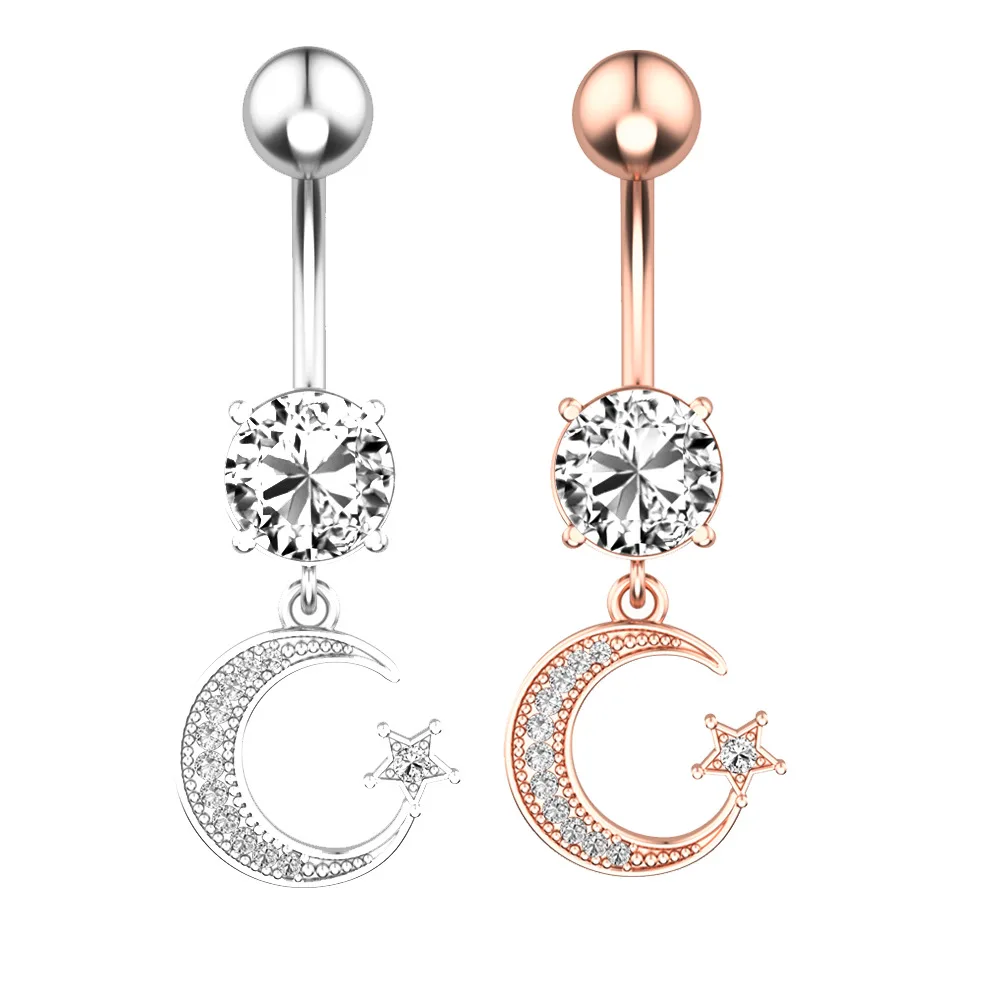 

New Moon Star Belly Piercing Cross Border Zircon Belly Button Ring Navel Nail Human Puncture Jewelry Stainless Steel 12pcs