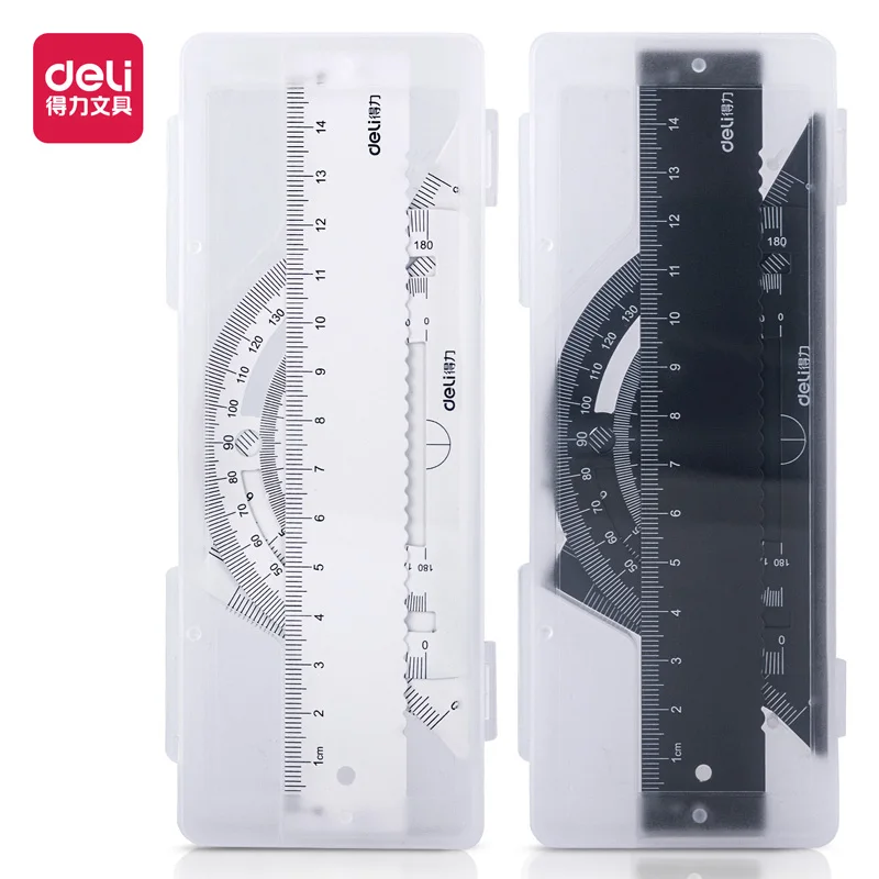 DELI Aluminum Ruler Set Drawing Measurement Triangle ruler straightedge Protractor Drafting Supplies Geometry rulers set | Канцтовары