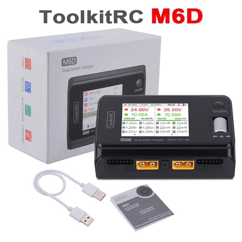 ToolkitRC M6D MINI Smart Charger DC Dual-Channel 250Wx2 15A Output 2-6s High Power Balance Charger Cell Checker Tester
ToolkitRC M6D MINI Smart Charger DC Dual-Channel 250Wx2 15A Output 2-6s High Power Balance Charger Cell Checker Tester
