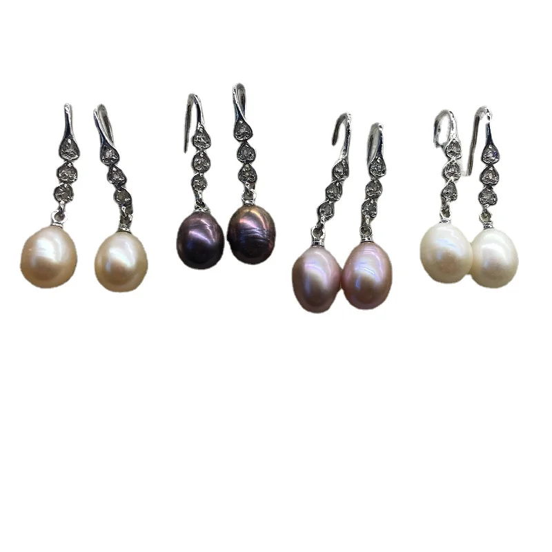 

LJHMY Luxury Fashion Jewelry Drop Earrings with Freshwater Pearl Crystal Pave Hook Dangle Earring for Women