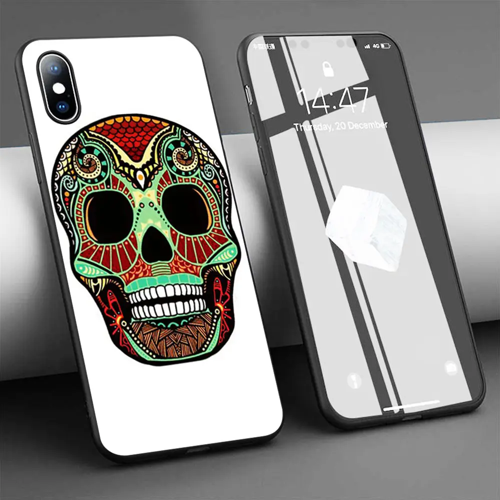 Coque Skull tattoos Soft Silicone Phone Case for iPhone 11 Pro Max X 5S 6 6S XR XS 7 8 Plus Cover | Мобильные телефоны и