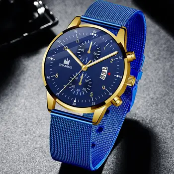 SHAARMS Men Fashion Automatic Date Watch Blue Mesh Band Stainless Steel Quartz Wristwatch Male Luxury Man Watches Reloj Hombre 
SHAARMS Men Fashion Automatic Date Watch Blue Mesh Band Stainless Steel Quartz Wristwatch Male Luxury Man Watches Reloj Hombre