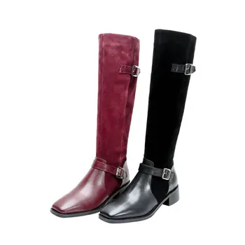 Quality Genuine Leather Women Knee High Boots Fashion buckle med Heels Female Night Club Shoes Woman New Big Size Boots 
Quality Genuine Leather Women Knee High Boots Fashion buckle med Heels Female Night Club Shoes Woman New Big Size Boots