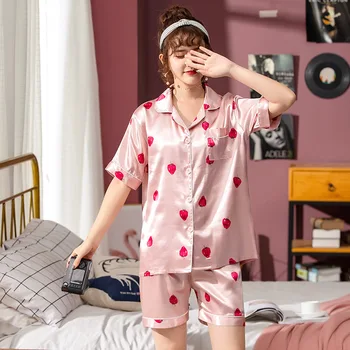 Satin 2PCS Shirt&Shorts Female Sleepwear Nightwear Print Sleepwear 2020 New Pajamas Suit Casual Pyjamas Set Home Clothes
Satin 2PCS Shirt&Shorts Female Sleepwear Nightwear Print Sleepwear 2020 New Pajamas Suit Casual Pyjamas Set Home Clothes