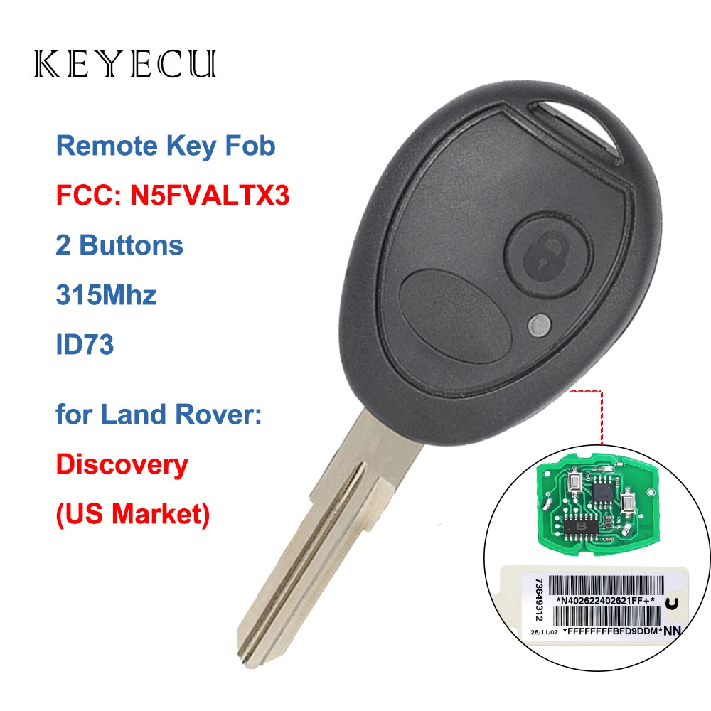 Keyecu Remote Car Key Fob 2 Buttons 315MHz / 433Mhz ID73 Chip for Land rover Discovery 1999 2000 2001 2002 2003 2004 - N5FVALTX3
Keyecu Remote Car Key Fob 2 Buttons 315MHz / 433Mhz ID73 Chip for Land rover Discovery 1999 2000 2001 2002 2003 2004 - N5FVALTX3