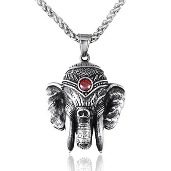 Stainless Steel Punk Rock Red Zircon Stone Thai Elephant Trunk Pendant Necklace Vintage Animal Elephant with 60cm Chain
Stainless Steel Punk Rock Red Zircon Stone Thai Elephant Trunk Pendant Necklace Vintage Animal Elephant with 60cm Chain