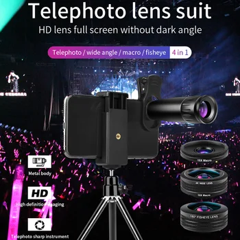 Sporting Event Macro Fisheye HD Telephoto Lens Set Professional Bird Watching 4 In 1 Smartphone Telescope Wide Angle With Tripod
Sporting Event Macro Fisheye HD Telephoto Lens Set Professional Bird Watching 4 In 1 Smartphone Telescope Wide Angle With Tripod