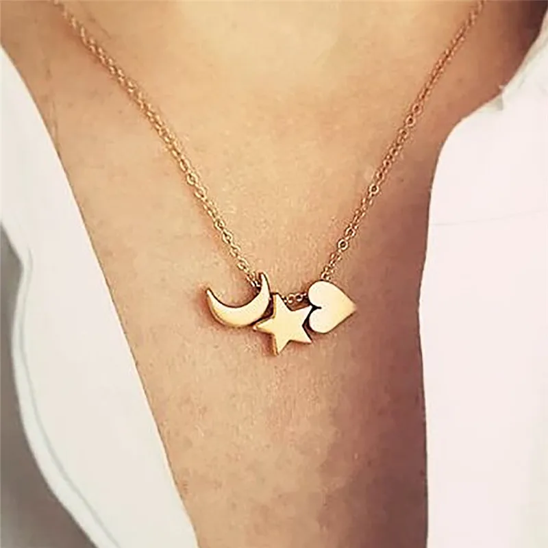 New Fashion Rose Gold Color Choker Necklace Heart Star Moon Pendant Women Statement Jewelry C4 | Украшения и аксессуары
