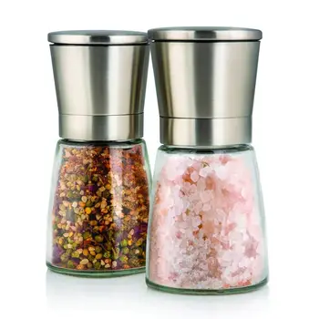 1 Set of two salt and pepper mills, ground with this salt and pepper set made of stainless steel glass.
1 Set of two salt and pepper mills, ground with this salt and pepper set made of stainless steel glass.