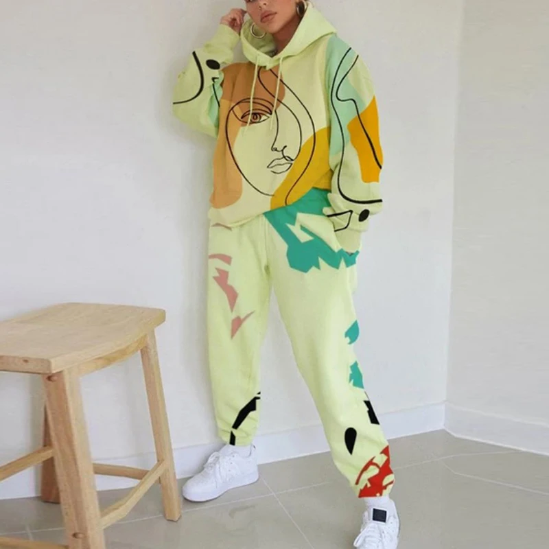 Abstract Print Women 2 Piece Set Autumn Casual Loose O Neck Sweatshirt And Drawstring Pants Suits Ladies Harajuku Tracksuits
Abstract Print Women 2 Piece Set Autumn Casual Loose O Neck Sweatshirt And Drawstring Pants Suits Ladies Harajuku Tracksuits