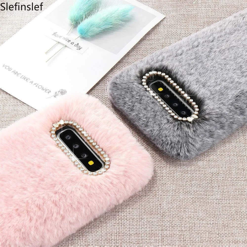 Милый теплый пушистый чехол для Samsung S8 S9 S10 S7 Edge S10e Note10 Plus мягкий меховой плюшевый