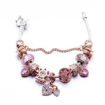 Pandora Series Classic Rose Gold Diffuse Pink Glass Bead Bracelet DIY Heart Lock Pendant Alloy Bracelet
Pandora Series Classic Rose Gold Diffuse Pink Glass Bead Bracelet DIY Heart Lock Pendant Alloy Bracelet