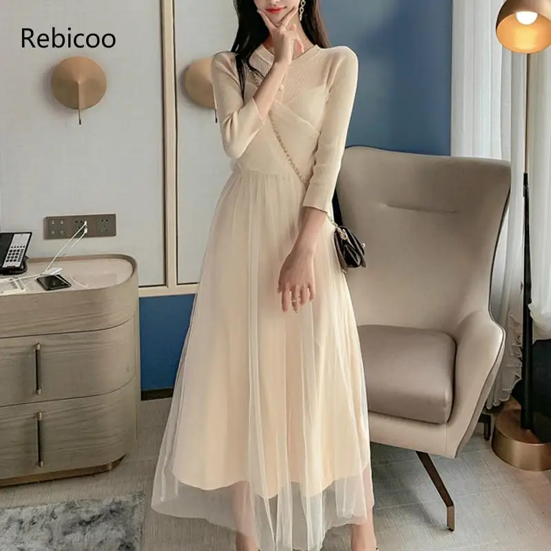 Rebicoo Ladies Temperament Dress Autumn New Elegant Mesh Knit Stitching Dress Elegant Party Female Vesitidos
Rebicoo Ladies Temperament Dress Autumn New Elegant Mesh Knit Stitching Dress Elegant Party Female Vesitidos