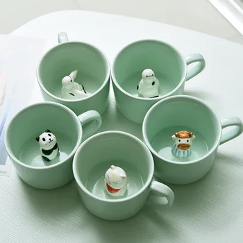 

3D Mug Animal Inside Cup Cartoon Ceramics Figurine Teacup Christmas Birthday Gift for Kids Women Men Coffee Mug E2S