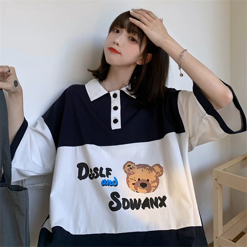 Hong Kong Стиль японский Стильная Футболка Поло футболка с короткими рукавами для