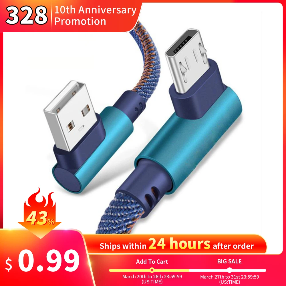 Micro USB 90 Degree Fast Charging For Xiaomi Redmi 4 4X 5 6 7 Note 3 4 5 USB Cable Data Cord Charger For Samsung A5 A6 A7 Cables
Micro USB 90 Degree Fast Charging For Xiaomi Redmi 4 4X 5 6 7 Note 3 4 5 USB Cable Data Cord Charger For Samsung A5 A6 A7 Cables