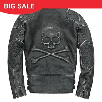 2020 Vintage Black Men Skulls Motorcycle Leather Jacket Large Size XXXL Genuine Cowhide Autumn Slim Fit Motorcycle Leather Coat
2020 Vintage Black Men Skulls Motorcycle Leather Jacket Large Size XXXL Genuine Cowhide Autumn Slim Fit Motorcycle Leather Coat