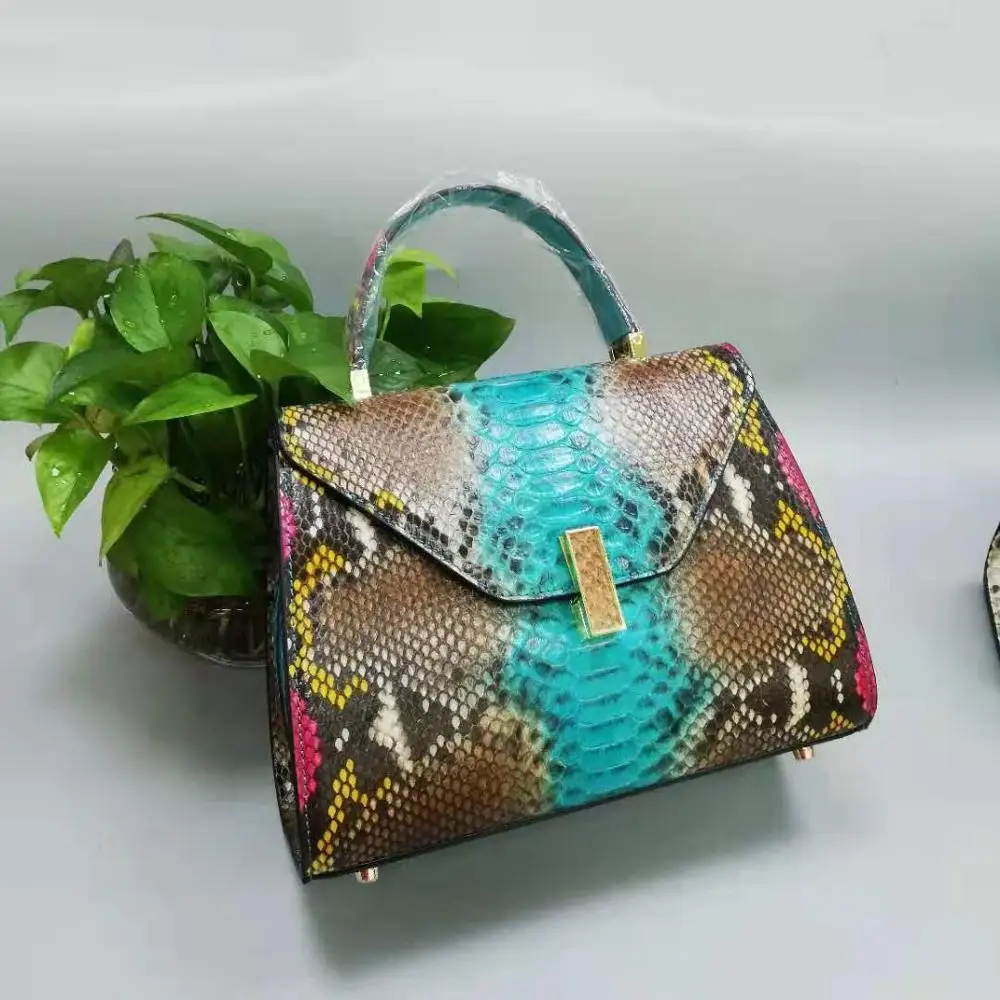 Fashion Designer Medium Size Genuine Python Skin Exotic Snake Leather Ladies White Handbag Female Three-way Shoulder Bag