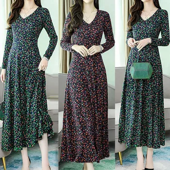 Women Fashion Lady Elegant Retro V-Neck Long Sleeve Printing Long Dress Female Fashion Women Dress Party Casual Dress vestido
Women Fashion Lady Elegant Retro V-Neck Long Sleeve Printing Long Dress Female Fashion Women Dress Party Casual Dress vestido