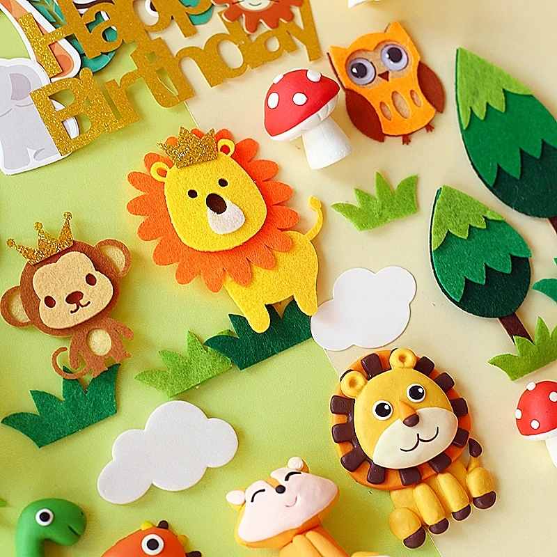 Animals Giraffe Lion Fox Decoration Monkey Cake Toppers for Children's Day Party Baby Happy Birthday Supplies Lovely Gifts