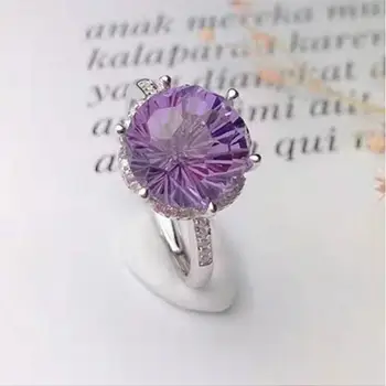 

925 sterling silver plated 18K gold 10mm natural amethyst opening adjustable ring