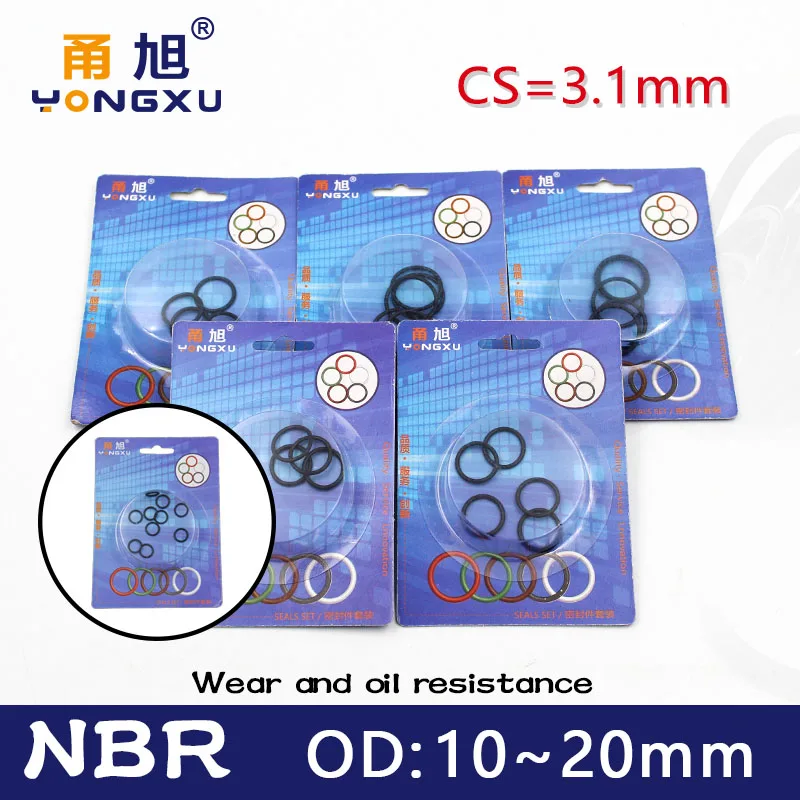 

Nitrile rubber seal O-ring NBR Boxed thickness CS 3.1mm OD 10/11/12/13/14/15/16/17/18/19/20mm waterproof oil resistant gasket