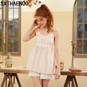 SXTHENOO Fashion Women Cotton Pajama Set V-neck Strap Pyjamas Cute Cami Top And Shorts Summer Comfort Homewear 
SXTHENOO Fashion Women Cotton Pajama Set V-neck Strap Pyjamas Cute Cami Top And Shorts Summer Comfort Homewear