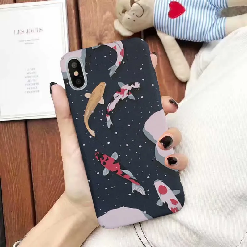 GYKZ роскошный японский чехол для телефона Lucky Fish iPhone 7 11 Pro Max 6S 8 Puls X XS XR Plus черный