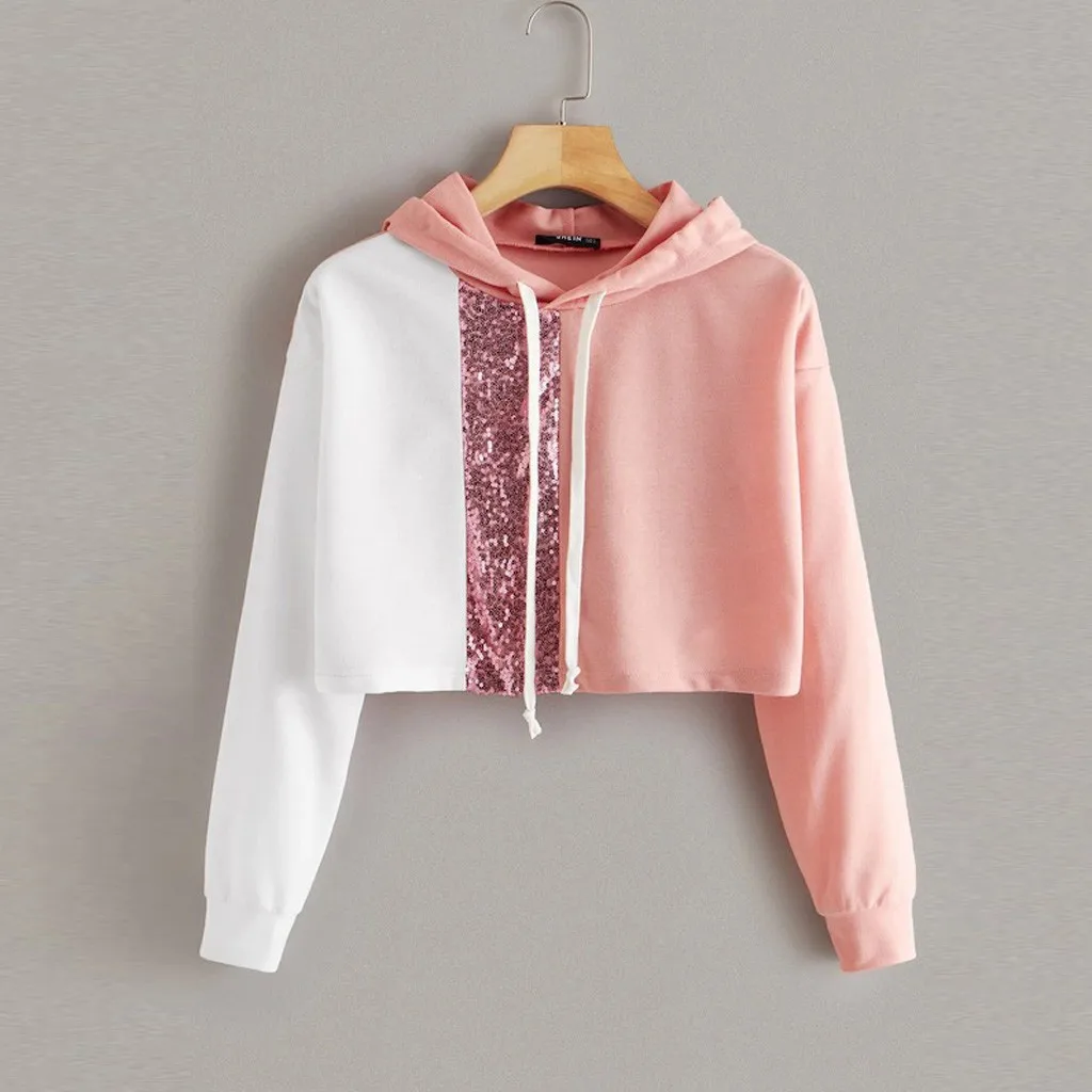 Sequined Patchwork Hoodie Women Splicing Color Cropped Hoodie Long Sleeve Short Hooded Sweatshirt Polerones Mujer Women Hoodies
Sequined Patchwork Hoodie Women Splicing Color Cropped Hoodie Long Sleeve Short Hooded Sweatshirt Polerones Mujer Women Hoodies