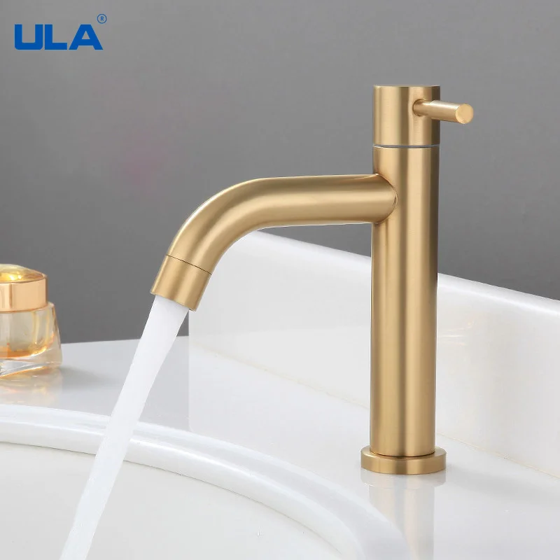 Фото Смеситель для раковины ULA золотистый кран в ванную комнату холодной воды водопад