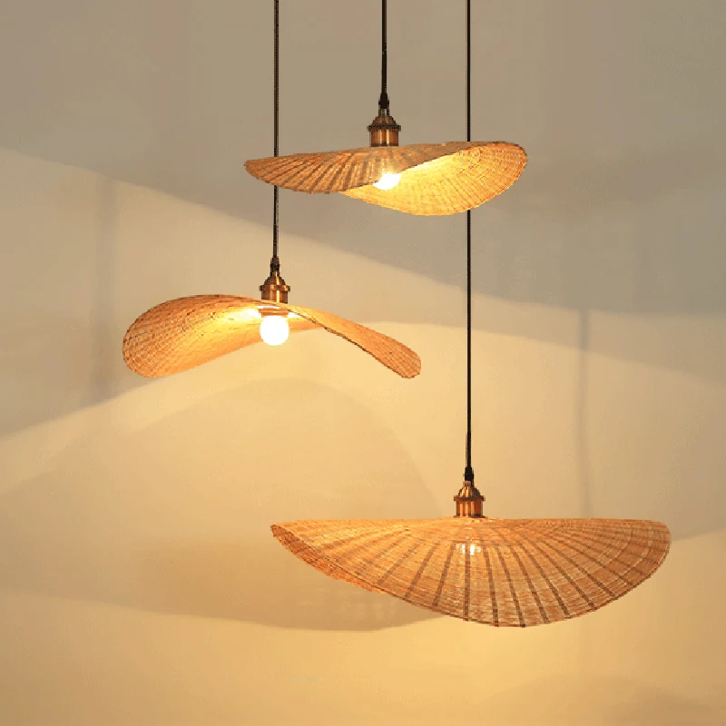 Chinese Bamboo Pendant Light Rattan Hat Natural Color Vintage Pendant Lamp Restaurant Lighting Fixture E27 E26 Socket Living Room Home Decor (6)