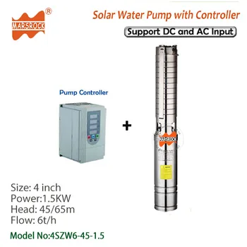 DC AC dual-use 2HP deep well solar water pump with frequency inverter, flow 6T/H head 45M for house use, agricultural irrigation
