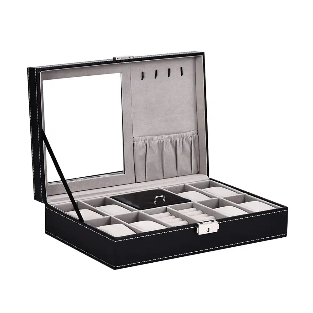 8 grids collector pu leather jewelry storage display case holder