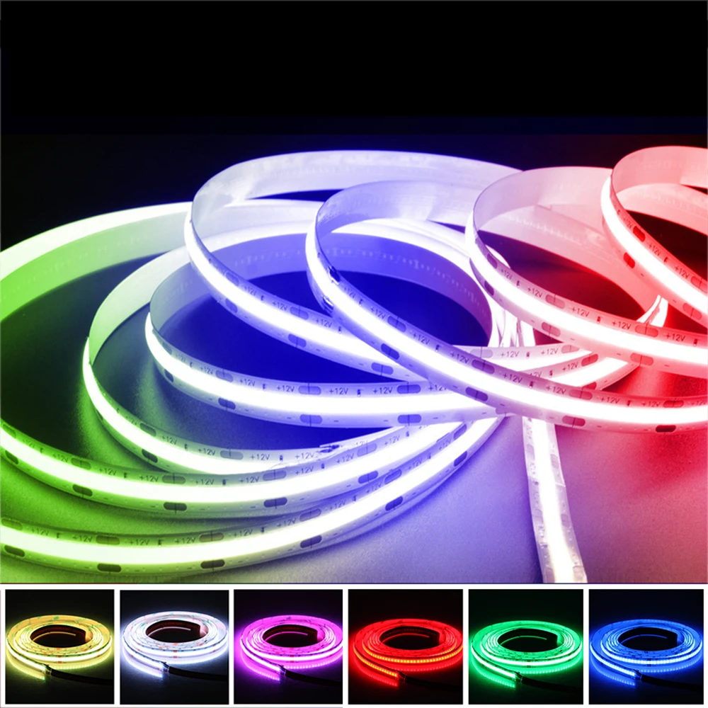 

RGB COB LED Strip 320 384 528 768 LEDs High Density Flexible COB LED Light DC12V 24V RA90 3000K 4000K 6000K LED Linear Tape 5M