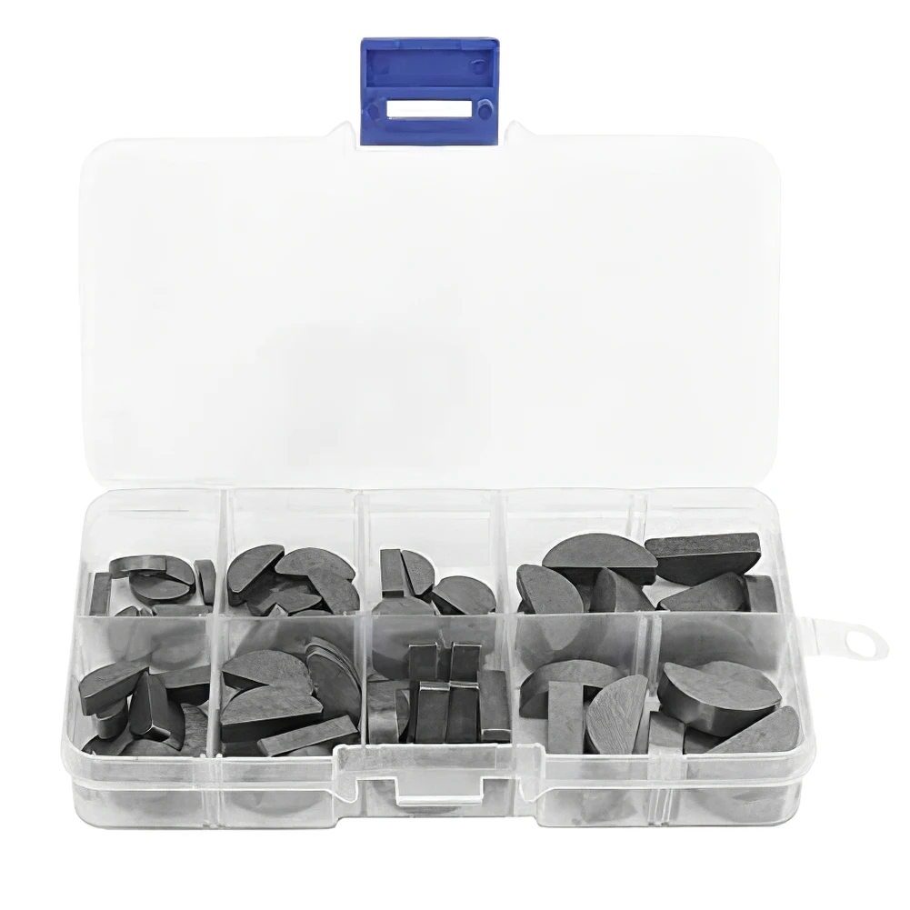 80pcs/Set Carbon Steel Woodruff Key Set Semicircle Bond Key Assortment Kit Different 17 Sizes Fasteners Mechanical Industry
80pcs/Set Carbon Steel Woodruff Key Set Semicircle Bond Key Assortment Kit Different 17 Sizes Fasteners Mechanical Industry