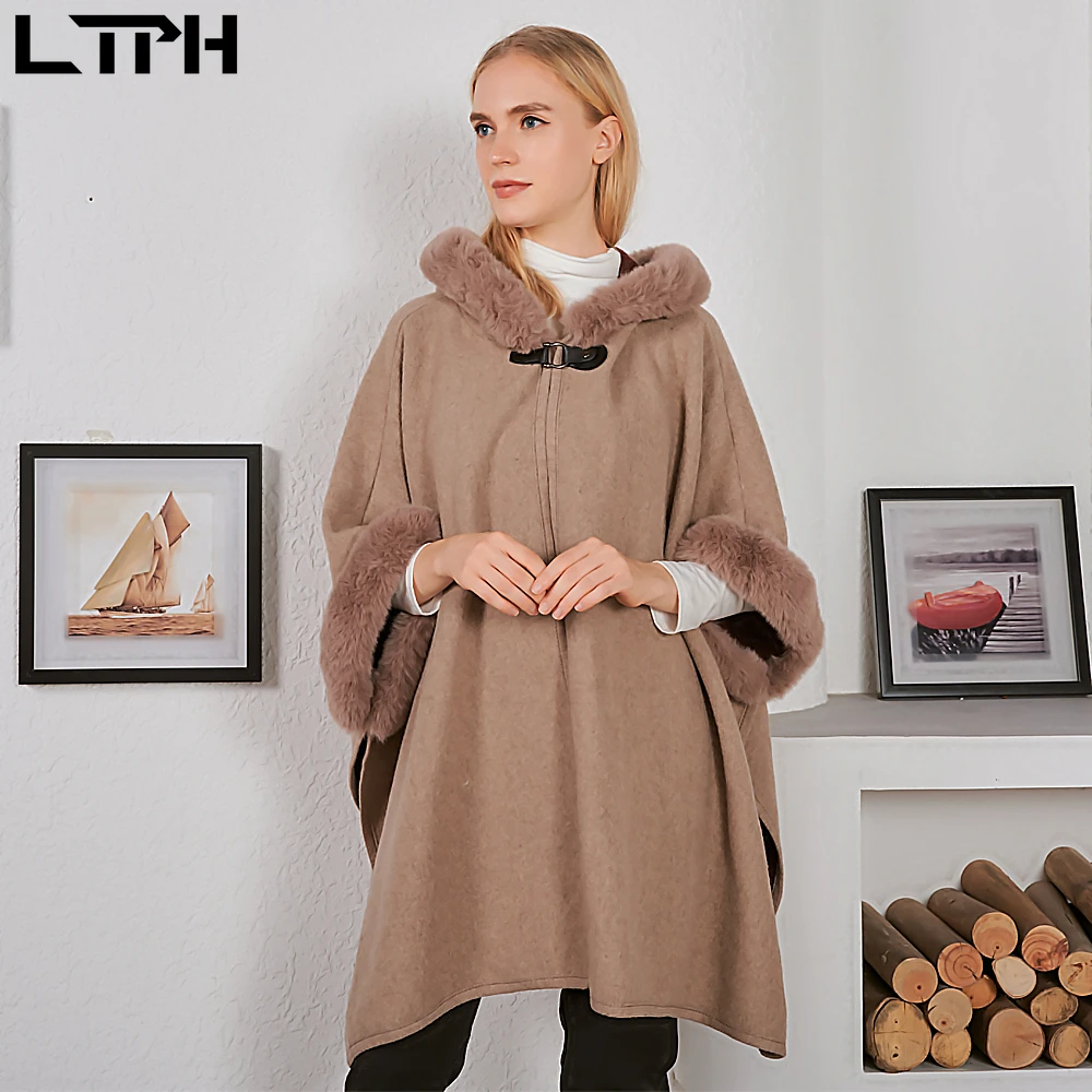 LTPH Loose Single Button Cardigan Cashmere Capes & Ponchos Hooded Rex Rabbit Fur Collar Large size Thicken Coat 2020 Winter New
LTPH Loose Single Button Cardigan Cashmere Capes & Ponchos Hooded Rex Rabbit Fur Collar Large size Thicken Coat 2020 Winter New