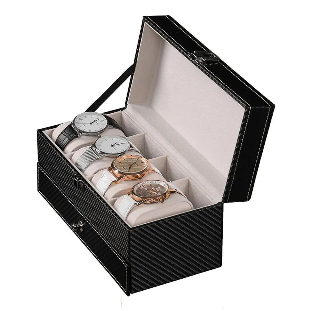 4 Grids Double Layers Watch Box Case Carbon Fiber PU Watch Jewelry Rings Earrings Display Storage Holder Organizer Luxury Gift 
4 Grids Double Layers Watch Box Case Carbon Fiber PU Watch Jewelry Rings Earrings Display Storage Holder Organizer Luxury Gift