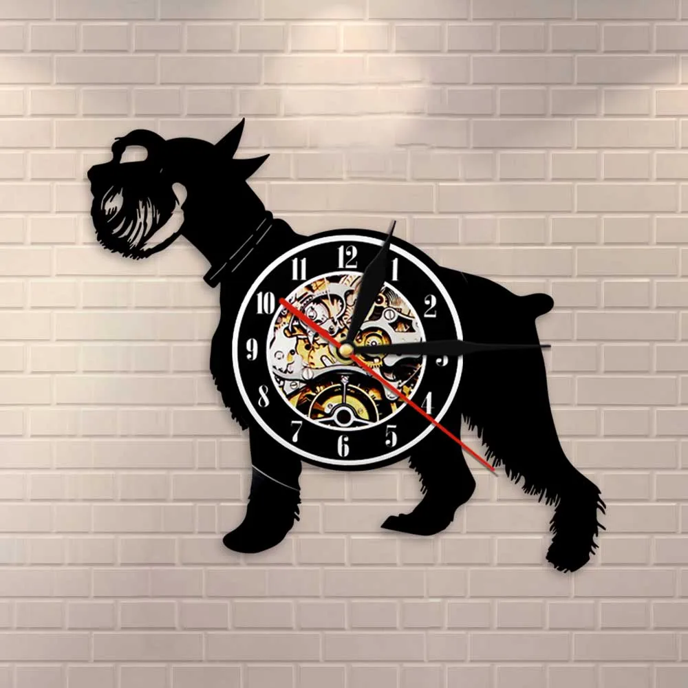 Мини Schnauzer игрушечная собака настенные часы гигантский порода виниловая запись