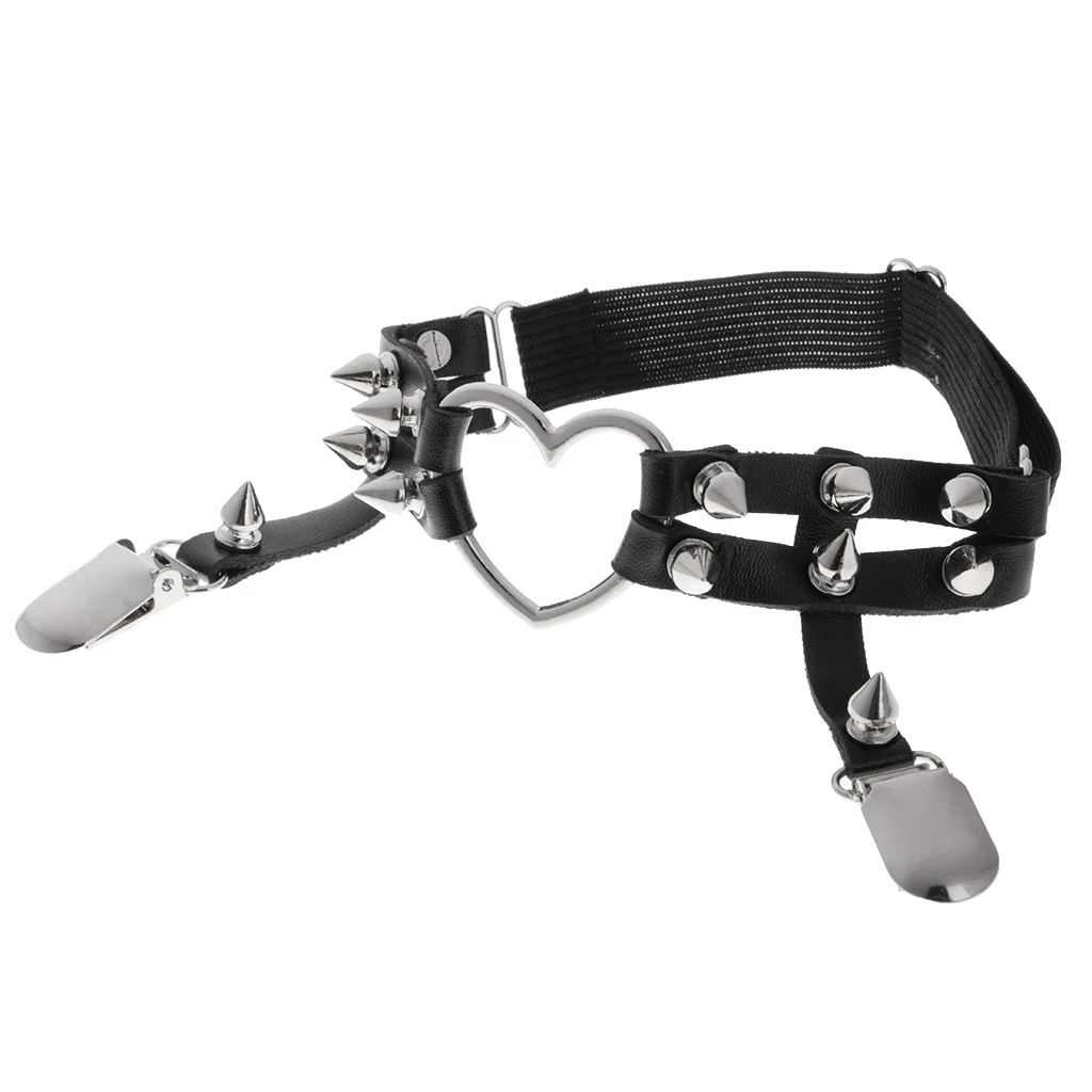 1 Piece Sexy Women Punk Gothic Elastic PU Leather Garter Belt Rivet Thigh Leg Harness Heart Ring Black Suspender Strap 1 Piece Sexy Women Punk Gothic Elastic PU Leather Garter Belt Rivet Thigh Leg Harness Heart Ring Black Suspender Strap