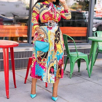 Fall Autumn Lapel Mid-Calf High Waist Pleated Dress Big Plus Size Geometric Printed Elegant Office Ladies Turn-down Collar 2019
Fall Autumn Lapel Mid-Calf High Waist Pleated Dress Big Plus Size Geometric Printed Elegant Office Ladies Turn-down Collar 2019