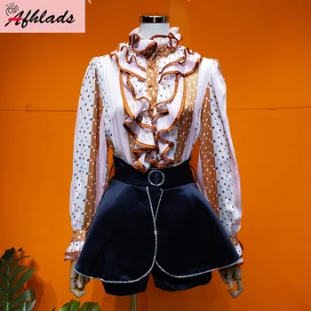 Striped Polka-Dot Spring And Summer Chiffon Flare Long Sleeve Ruffled Single-Breasted Blouse Women Clothing Vintage Shirts
Striped Polka-Dot Spring And Summer Chiffon Flare Long Sleeve Ruffled Single-Breasted Blouse Women Clothing Vintage Shirts