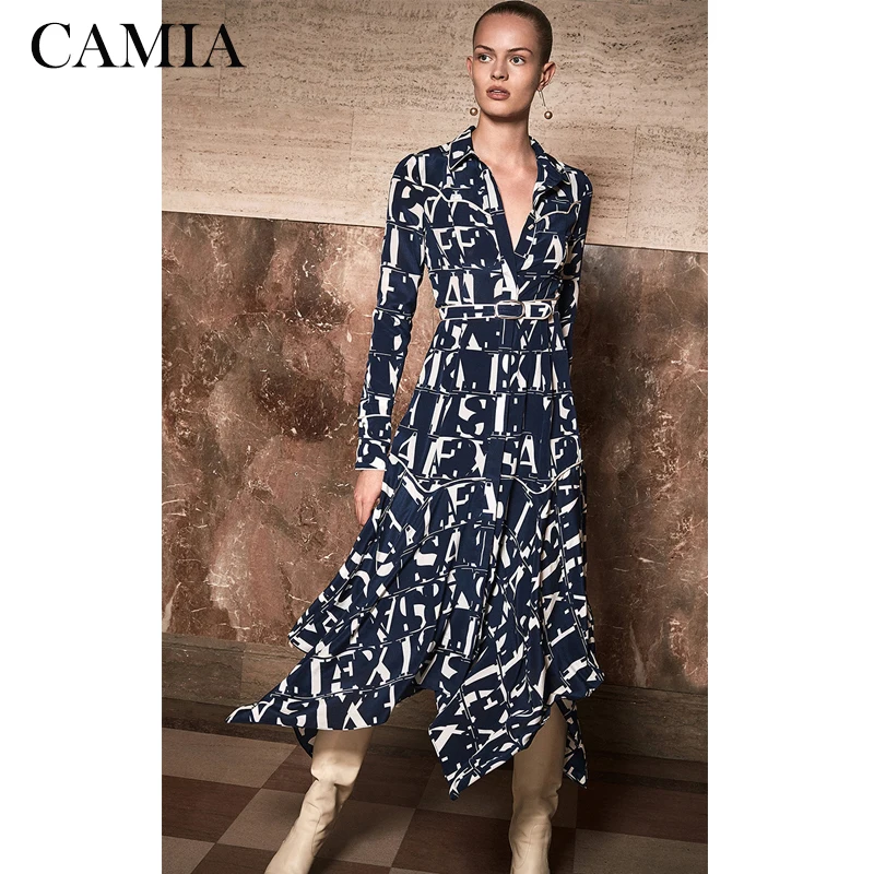 CAMIA lapel long sleeve irregular letter print with elegant temperament maxi dress female
CAMIA lapel long sleeve irregular letter print with elegant temperament maxi dress female