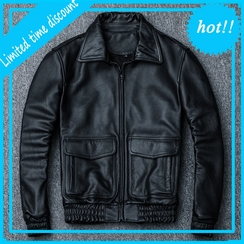 2020 Brand Genuine Leather Jackets Men's Air Force Pilot A2 Flight Large Size Cowhide Jacket Classic Vintage Zipper Black Coat
2020 Brand Genuine Leather Jackets Men's Air Force Pilot A2 Flight Large Size Cowhide Jacket Classic Vintage Zipper Black Coat