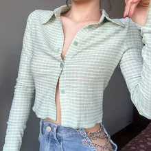 Retro Ladies Spring 2021 Long-sleeved Short-slim Fashion Single-breasted Checkered Lapel Long-sleeved Single-breasted T-shirt 
Retro Ladies Spring 2021 Long-sleeved Short-slim Fashion Single-breasted Checkered Lapel Long-sleeved Single-breasted T-shirt