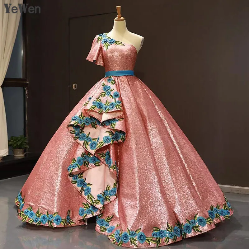 Elegant Pink Evening Dresses 2018 Blue roses Printing Lace Backless Short sleeves One-Shoulder Gorgeous Evening gowns for women
Elegant Pink Evening Dresses 2018 Blue roses Printing Lace Backless Short sleeves One-Shoulder Gorgeous Evening gowns for women