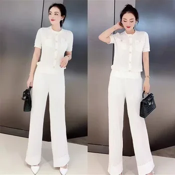 Fashion women's suit ice silk short-sleeved top + elastic waist wide-leg pants western-style fashion casual suit two-piece suit
Fashion women's suit ice silk short-sleeved top + elastic waist wide-leg pants western-style fashion casual suit two-piece suit