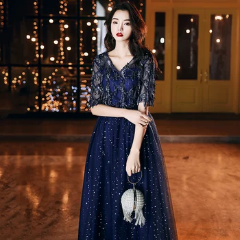 AE649 Navy Blue Long Evening Dress V-Neck 2020 Shiny Sequin Evening Dress Gowns Prom Party Gowns Robe De Soiree
AE649 Navy Blue Long Evening Dress V-Neck 2020 Shiny Sequin Evening Dress Gowns Prom Party Gowns Robe De Soiree