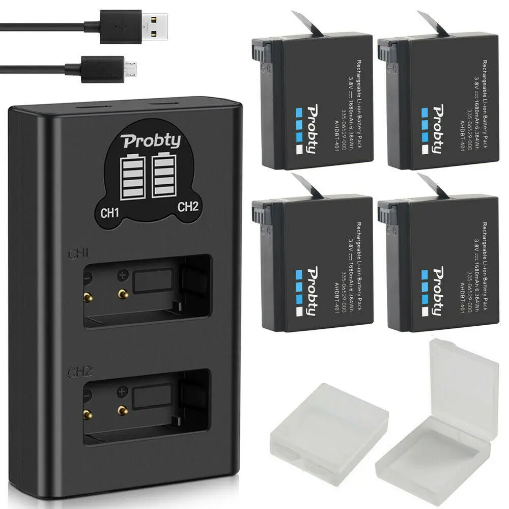 

4Pcs 1680mAh AHDBT-401 Battery for Gopro Hero 4 Battery AHDBT401 AHDBT 401 + LED 2-Port USB Charger For GoPro Hero4 HERO4 Camera