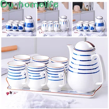 Ceramic Coffee Tea Set Japanese Style Hand-painted Underglaze Color Coffee Pot Cup Tray Home Afternoon Tea Set Cooler 
Ceramic Coffee Tea Set Japanese Style Hand-painted Underglaze Color Coffee Pot Cup Tray Home Afternoon Tea Set Cooler